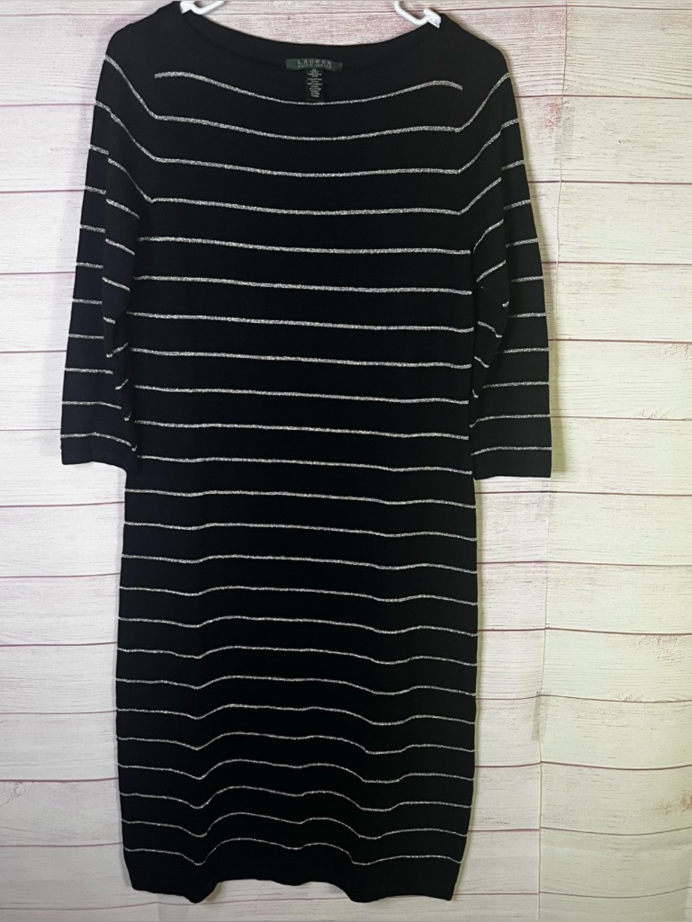 Lauren Ralph‎ Lauren Cotton Blend Metallic Stripes Knit Dress Medium